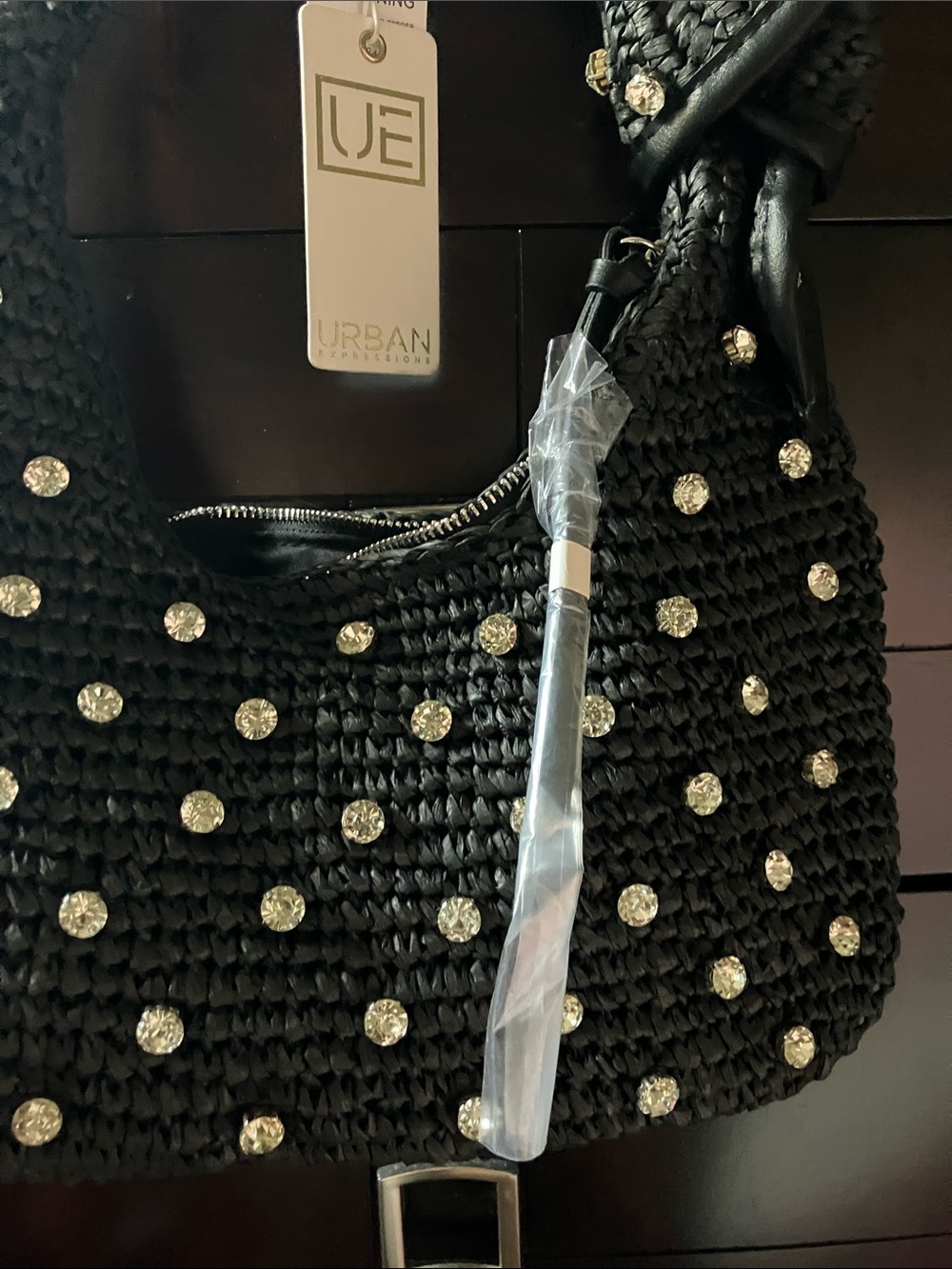 Urban Expressions Black Studded Crochet Shoulder Bag - Picture 2 of 4